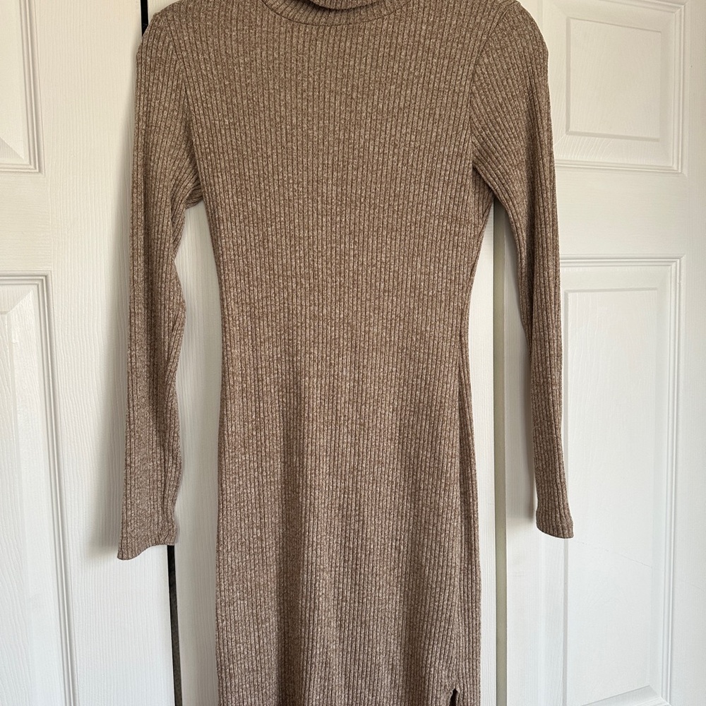 Tan Ribbed Knit Dress